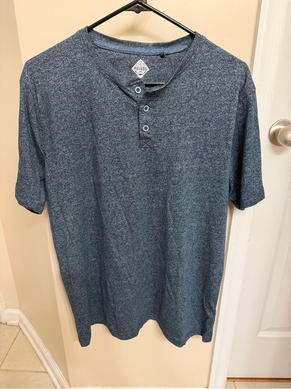 Men's Short Sleeve Henley Shirt - Blue Heather